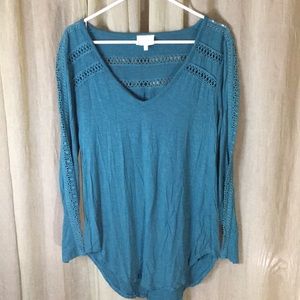 Anthro Deletta Teal Lace Long Sleeve Tee